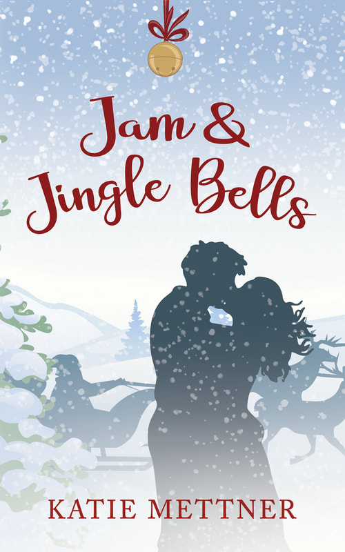 this is the cover for Jam and Jingle Bells by Katie Mettner. There is a silhouette couple with a sleigh and reindeer behind them.