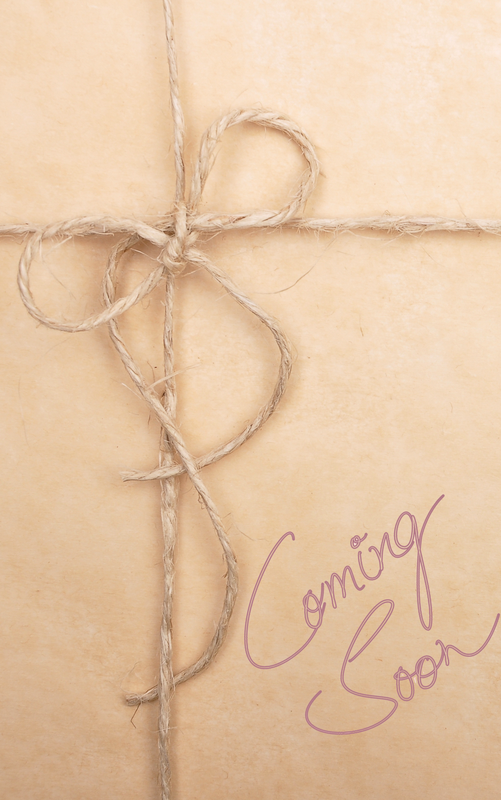 A Book cover that is wrapped in brown craft paper and tied with a twine bow. In the bottom right corner it says coming soon
